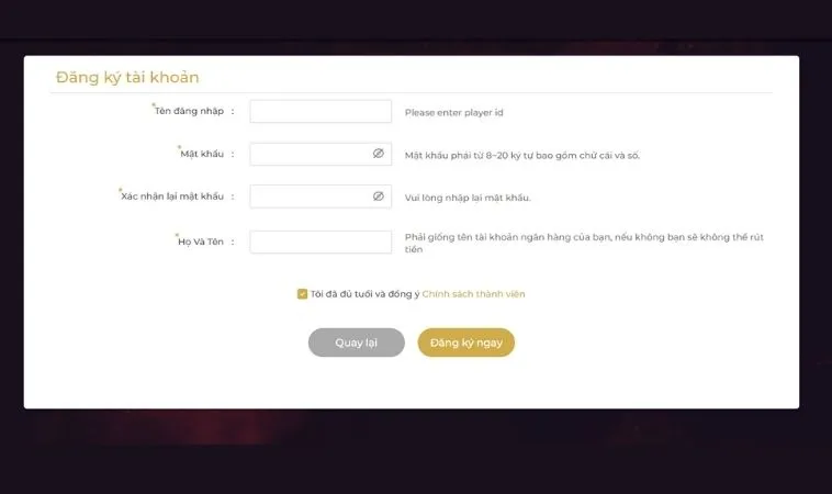 Giao diện đăng ký M788